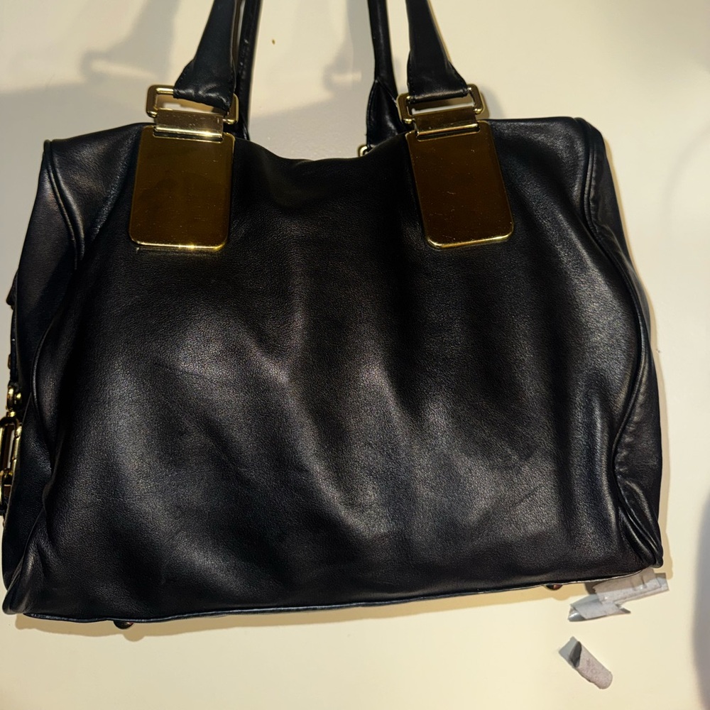 Banana Republic lamb skin leather Black Shoulder Bag with Gold Accents